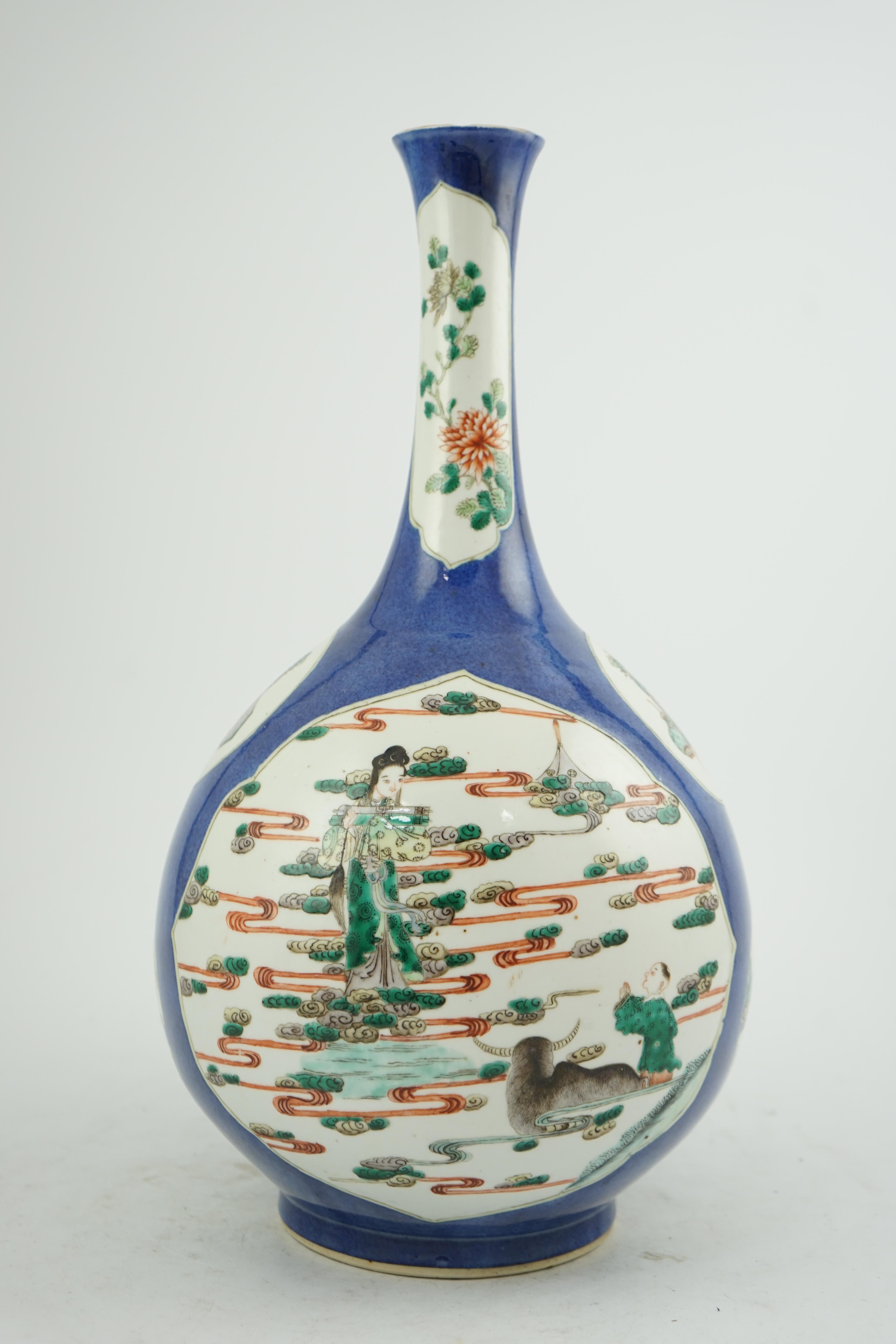 A large Chinese powder blue ground bottle vase, 19th century